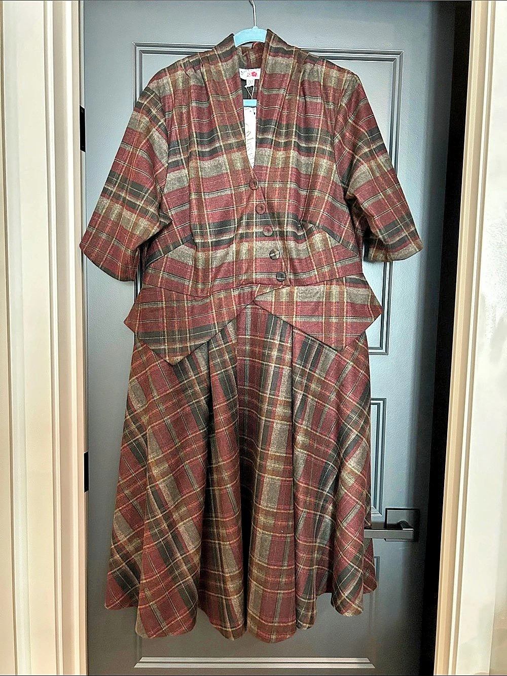 Miss Candyfloss Plaid Maxi Dress in Maroon and Grey Size 3XL NWT